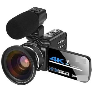 Videocamera, Volledige 4k-camcorder Professionele videocamera Live streaming Nachtzicht 58MP Fotografie Digitale camera's Vlog-opname(NO SD Card,With Lens Microphone)