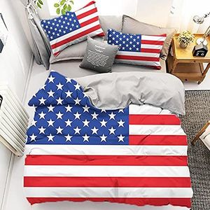 Beddengoed 200x220 cm Amerikaanse vlag patroon dekbedovertrek met rits, zachte microvezel beddengoed sets met kussenslopen
