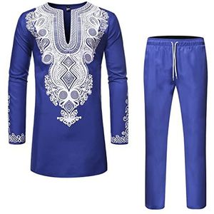 keephen Heren Afrikaanse lange mouwen bronzing Dashiki Shirt + broek 2-delige set outfit etnische kleding casual Kurta Set, # 2, M