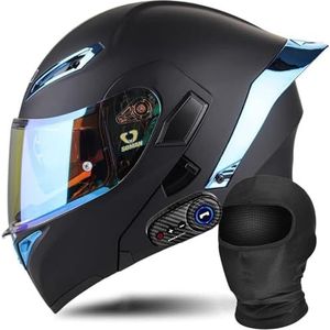 Motorfiets geïntegreerde Bluetooth helm DOT/ECE goedgekeurde motorfiets integraal opklapbare helm Motorhelm met anti-condens dubbele lens met microfoon K,L(59-60cm)