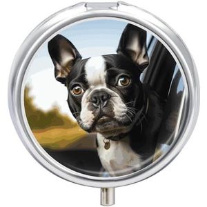 Puppy Hond Boston Terrier Ronde Pillendoos Reizen Draagbare Pillenkoker 23 Compartiment Geneeskunde Metalen Tablet Vitamine Houder Organizer voor Portemonnee Pocket