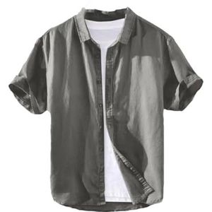 Mannen Zomer Shirt Revers Knop Effen Kleur Single-Breasted Losse Casual Dunne Top Korte Mouwen Shirt, Grijs9, M