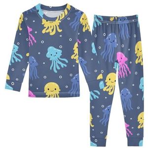 LI ZHI XIN Katoenen Paj-set voor kinderen, jongens, meisjes, nachtkleding set, kinderen, lange mouwen, Paj-set, 2-delige homewear, nachtkleding voor leeftijd 1-8 jaar, schattig kwallenpatroon