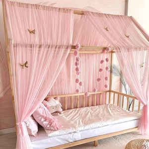 Baby Fancyroom Huisbed hemel roze voor kinderbed kinderkamer baldakijn bedgordijn bedhemel voor meisjes prinses kamer (hemel roze met 5 gouden vlinders, 380 cm)