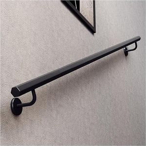 SAFWELAU Leuningrails, trapleuning, wandmontage, leuning, zwart metaal, industriële buis, trapleuning, 2 m - 6 m leuning, steunstang (2,2 m)