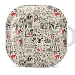 Vintage thema theater patroon oordopjes hoesje compatibel met Samsung hard shell beschermhoes witte stijl