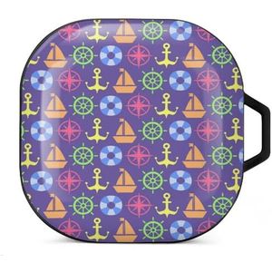 Nautische geest patroon oordopjes hoesje compatibel met Samsung hard shell beschermhoes zwart-stijl
