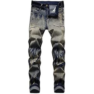 Jeans Voor Heren Skinny Broek Slim Fit Moderne Denim Casual Broek Voor Heren Jeans Met Gaten Moderne Stretchjeans Voor Heren Motorjeans Winterbroeken (Color : Blau A, Size : S)