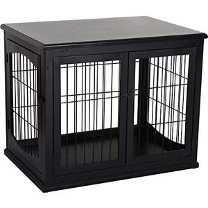 PawHut hondenhok met tafelblad, hondenbox voor binnen, hondenkooi voor thuis, 2 deuren, dierenkooi, huisdier, MDF, metaal, zwart, 81 x 58,5 x 66 cm