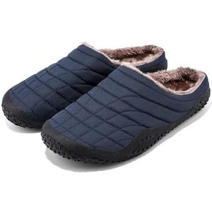LLaviD Pantoffels, waterdicht, gebreide fleece winterpantoffels met dikke zolen, antislip, warme pantoffels voor binnen en buiten, voor dames en heren, Donkerblauw, 43 EU