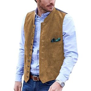 AeoTeokey Heren pak vest suède lederen vintage casual western cowboy vest, Goud, XXL