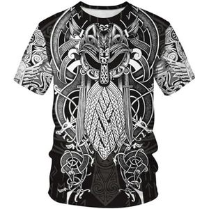 Middeleeuwse Viking Celtic Raven Shorts, Unisex 3D-geprinte Nordic Odin Warrior Fenrir Wolf Casual Harajuku Sport T-shirt, Pagan Beach Party Ademende Tops(Odin T-shirt,L)