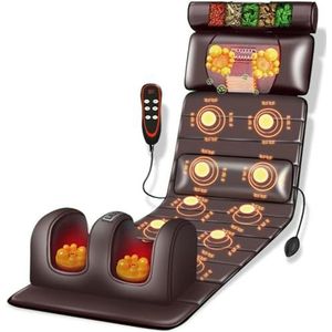 Full Body Massage Mat Met Warmte 10 Trillende Noppen, Full Body Massage Mat Met Verstelbare Kussens Verwarmingskussens, For Nek- En Rugspierontspanning(Brown)