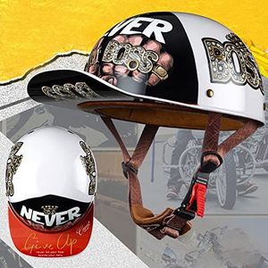 Skull Cap Half Shell Helm, Retro Baseball Cap Style Motorcycle Half Helm DOT Goedgekeurde Mannen en Vrouwen Open Face Jet Helm Lichtgewicht Bromfiets Straat Scooter ATV Helm Decoration
