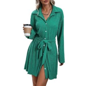 jurken voor dames Groene casual effen overhemdjurk met knoopsluiting aan de voorkant (Color : Gr�n, Size : M)
