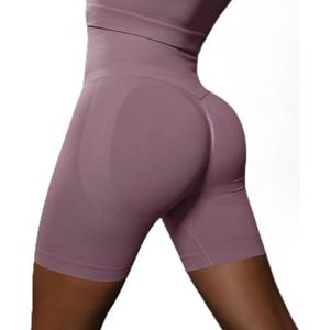 Naadloze shorts voor dames Yoga Shorts Push Up Booty Workout Gym Shorts Fitness Hoge Taille Sport Short - Licht Paars-L