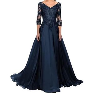 BRIGOW Kant Applique Moeder van de Bruid Jurk voor Bruiloft Prom Jurken Chiffon Cocktail Jurken Plus Size, marineblauw, 32