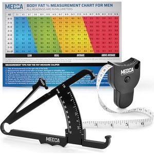 Lichaamsvet schuifmaat en meetlint voor het lichaam - huidplooimeter en lichaamsvet meetlint voor het nauwkeurig meten van BMI huidplooi fitness en gewicht-verlies - vernieuwd ontwerp (zwart)