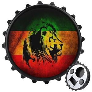 Lion Reggae Jamaica Magnetische Flesopener Gepersonaliseerde Bieropener Flesdop Koelkastmagneten voor Thuis Keuken Zwart-Stijl
