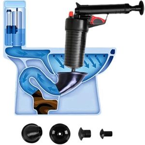 Jadeshay Perslucht buisreiniger, 12 bar, hogedrukperslucht, buisreinigingspomp, 4 opzetstukken voor badkamer en keuken, toilet, badkuip, zwart