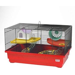 Decorwelt hamsterstokken rood buitenmaten 60 x 37 x 36 knaagkooi hamster plastic kleine dieren kooi met accessoires