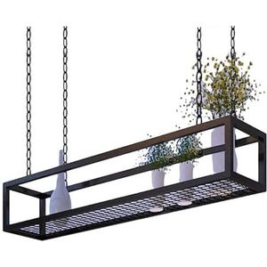 Plafondplanken Hangende keukenbar, Zwart plafondhangend plantenbakpotrek Potrek, verstelbare garageopslag(120x25x15cm)