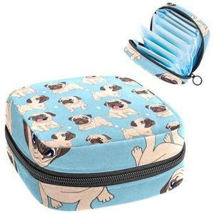 Opbergtas voor maandverband, menstruatiecup zakje tampon tas, menstruatiepads, houder organizer voor vrouwen meisjes, mopshonden puppy's hond
