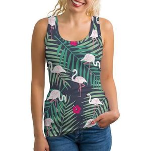 Tropische Flamingo En Blad Lichtgewicht Tank Top voor Vrouwen Mouwloze Workout Tops Yoga Racerback Running Shirts S