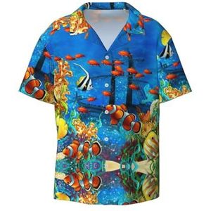 TyEdee The Underwater World Tropische visprint heren korte mouwen overhemd met zak casual button down shirts business shirt, Zwart, M