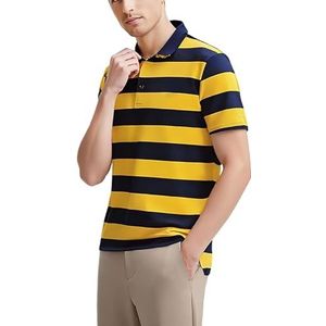 Heren Poloshirt Zomer Heren Gestreepte Korte Mouwen Golfshirts Katoenen Sport Casual Golf Poloshirt(Yellow,XXXX-Large)