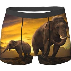 DEXNEL Heren ondergoed boxerslips zacht ademend ondergoed 1pack, zonsondergang ouder-kind olifant, Zwart, XXL