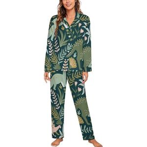 Dinosaurussen Leuke Dino Vrouwen Lange Mouw Button Down Nachtkleding Zachte Nachtkleding Lounge Pyjama Set S