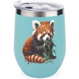 Rode Panda 12oz Wijn Tumbler Met Deksel Roestvrij staal Cup Dubbele Muur Vacuüm Geïsoleerde Koffie Mok