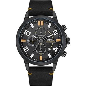 Men Casual horloges Multi Dial Analog Quartz Leather Riem polshorloge Stijlvolle klassieke zakelijke waterdichte chronograaf met date,Black and yellow a4