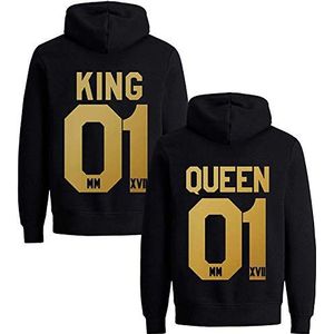 Couple The King His Queen Pullover Hoodie Trui met Capuchon - 1x Dames Trui Goud-Zwart L
