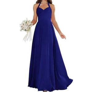 HPPEE Halter bruidsmeisjesjurken voor dames, geplooid, mouwloos, chiffon, A-lijn, bruidsmeisje, formele avondjurk, koningsblauw, 32