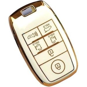 Sleutelbehuizing 6 Knop TPU Autosleutel Case Cover Auto Shell Fob Voor Sedona Grand Voor Carnaval Voor Snugly Sorento L580 Doule Carnaval Gouden Rand Autosleutelhoesje(A white)