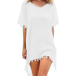 Chiffon - Strandjurk - Wit - V-hals - Badmode - Casual