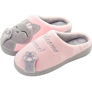 AUXDIQ Comfortabele Pantoffels voor Heren en Dames Pluche Voering Winter Traagschuim Huisschoenen Instappers voor Slaapkamer Licht Roze 41/42 EU