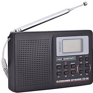 Bewinner AM FM draagbare radio mini-zakradio FM / AM / SW / LW / TV-geluid ontvanger met volledige frequentie die radio-wekker ontvangt 9 KHz MW afstemstap, voor ouderen (radio's)