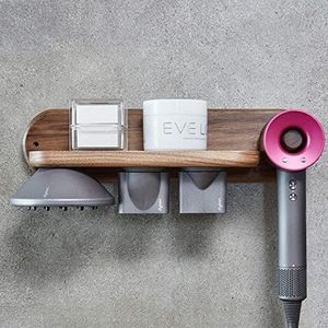 UNISTRENGH Waterdichte houder voor haardroger, magnetisch, wandhouder voor haardroger, Dyson Supersonic, diffuser en dubbele sproeiers, houder voor kabelstekker (L, walnoothout)