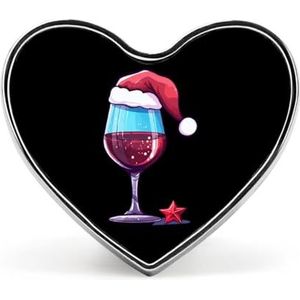 Kerst Rode Wijn Glas Print Pin Badge Hartvormige Identiteit Pins Broches Knop Badges Voor Hoeden Jassen Decor
