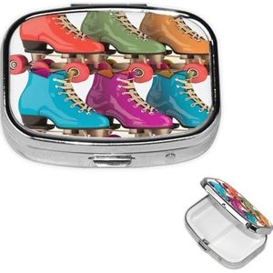 Pillendoosje 2 compartimenten pillendoos draagbare metalen pillenorganisator schattige reizen pillencontainer retro kleurrijke rolschaatsen1 vitamine organizer voor portemonnee zak reizen cadeau