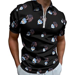 Argentinië US Root Heartbeat Half Zip-up Polo Shirts Voor Mannen Slim Fit Korte Mouw T-shirt Sneldrogende Golf Tops Tees S