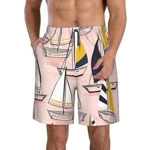 FRGMNT Roze Rose Bloemen Print Heren Sneldrogende Zwemshorts Strand Korte Board Spa Trunks Elastische Gym Shorts Surfen Korte, Roze schets zeilen, XXL