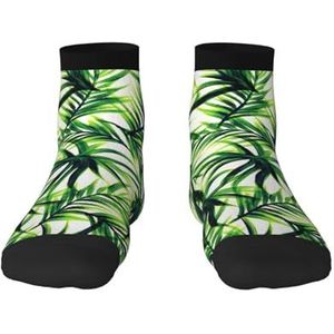 Palmboom groene bladeren print veelzijdige sportsokken voor casual en sportkleding, geweldige pasvorm voor voetmaten 36-45, Palmboom groene bladeren, Eén Maat