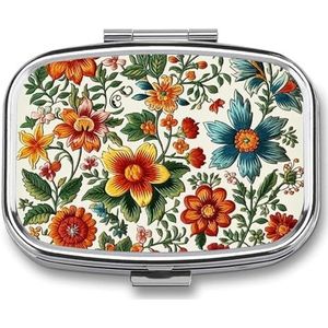 Pillendoos 2 compartimenten kleine pillenetui voor portemonnee en zak bloemen zijn verschillend in kleur vierkante pillendoos schattige vitamines visolie supplementen olie opbergdoos draagbare pil