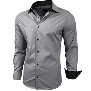 Baxboy B-500 herenoverhemd met lange mouwen, zakelijk, vrije tijd, bruiloft, gemakkelijk te strijken, slimfit, kentkraag, geschikt om te dragen bij pak, grijs, M