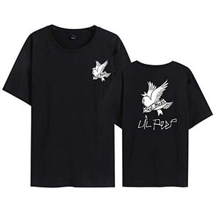 JFLY Lil Peep T-shirt heren vrouwen T-shirt mode hiphop T-shirt zacht katoen korte mouwen zomer T-shirt tops print casual streetwear, zwart, S