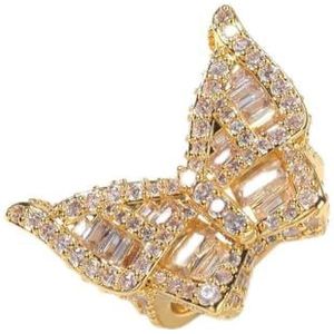 Vlinder Ring Sparkling Strik-knoop Knokkel Ring Retro Vintage Butterfly stijl bruiloft belofte verklaring jubileum ring sieraden tiener meisje vrouw dochter moeder (Color : Gold_9)